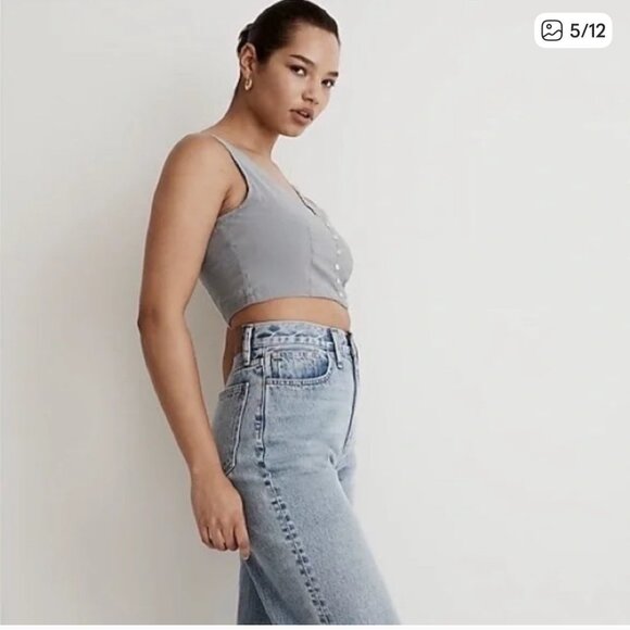 NEW Madewell Softdrape Gwen Crop Vest Top in Light Grey Summer Minimalist 00 - Picture 5 of 13